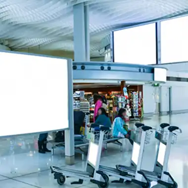 San Diego digital signage rental setup showcasing multiple commercial displays in a high-traffic indoor area
